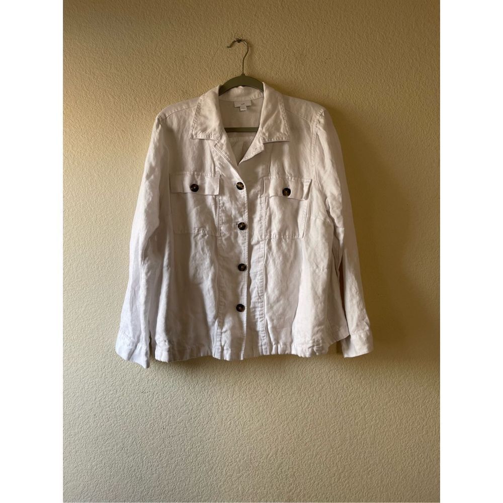 J Jill linen blend white utility jacket size large‎